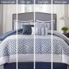 Madison Park Luxury Comforter Set-Traditional Jacquard Design All Season Down Alternative Bedding, Matching Bedskirt, Decorative Pillows, Queen(90″x90″), Ava, Pieced Taupe 7 Piece(Geometric Navy)
