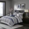 Madison Park Luxury Comforter Set-Traditional Jacquard Design All Season Down Alternative Bedding, Matching Bedskirt, Decorative Pillows, Queen(90″x90″), Ava, Pieced Taupe 7 Piece(Striped Navy)