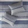 Madison Park Luxury Comforter Set-Traditional Jacquard Design All Season Down Alternative Bedding, Matching Bedskirt, Decorative Pillows, Queen(90″x90″), Ava, Pieced Taupe 7 Piece(Striped Navy)