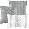 Madison Park Luxury Comforter Set-Traditional Jacquard Design All Season Down Alternative Bedding, Matching Bedskirt, Decorative Pillows, Queen(90″x90″), Ava, Pieced Taupe 7 Piece(Geometric Grey)