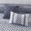 Madison Park Luxury Comforter Set-Traditional Jacquard Design All Season Down Alternative Bedding, Matching Bedskirt, Decorative Pillows, Queen(90″x90″), Ava, Pieced Taupe 7 Piece(Geometric Navy)