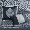 Madison Park Odette Cozy Comforter Set Jacquard Damask Medallion Design – Modern All Season, Down Alternative Bedding, Shams, Decorative Pillows, King(104 in x 92 in), Silver 8 Piece(Navy/Grey)