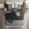 Madison Park Palisades Comforter Set Modern Faux Suede Pieced Stripe Design, All Season Down Alternative Cozy Bedding with Matching Shams, Decorative Pillows, King(104″x92″), Black 7 Piece(Black 7pcs)