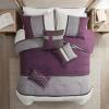 Madison Park Palisades Comforter Set Modern Faux Suede Pieced Stripe Design, All Season Down Alternative Cozy Bedding with Matching Shams, Decorative Pillows, King(104″x92″), Black 7 Piece(Purple 7pcs)