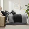 Madison Park Palisades Comforter Set Modern Faux Suede Pieced Stripe Design, All Season Down Alternative Cozy Bedding with Matching Shams, Decorative Pillows, King(104″x92″), Black 7 Piece(Black 7pcs)