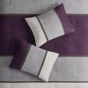 Madison Park Palisades Comforter Set Modern Faux Suede Pieced Stripe Design, All Season Down Alternative Cozy Bedding with Matching Shams, Decorative Pillows, King(104″x92″), Black 7 Piece(Purple 7pcs)