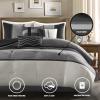 Madison Park Palisades Comforter Set Modern Faux Suede Pieced Stripe Design, All Season Down Alternative Cozy Bedding with Matching Shams, Decorative Pillows, King(104″x92″), Black 7 Piece(Black 7pcs)