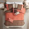 Madison Park Palisades Comforter Set Modern Faux Suede Pieced Stripe Design, All Season Down Alternative Cozy Bedding with Matching Shams, Decorative Pillows, King(104″x92″), Black 7 Piece(Coral 7pcs)