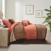 Madison Park Palisades Comforter Set Modern Faux Suede Pieced Stripe Design, All Season Down Alternative Cozy Bedding with Matching Shams, Decorative Pillows, King(104″x92″), Black 7 Piece(Coral 7pcs)