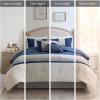 Madison Park Palisades Comforter Set Modern Faux Suede Pieced Stripe Design, All Season Down Alternative Cozy Bedding with Matching Shams, Decorative Pillows, King(104″x92″), Black 7 Piece(Blue 7pcs)