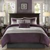 Madison Park Palmer Comforter Set-Luxury Faux Suede Design, Striped Accent, All Season Down Alternative Bedding, Matching Shams, Decorative Pillow, Bed Skirt, Queen (90 in x 90 in), Red 7 Piece(Purple)