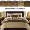 Madison Park Palmer Comforter Set-Luxury Faux Suede Design, Striped Accent, All Season Down Alternative Bedding, Matching Shams, Decorative Pillow, Bed Skirt, Queen (90 in x 90 in), Red 7 Piece(Natural)