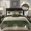 Madison Park Palmer Comforter Set-Luxury Faux Suede Design, Striped Accent, All Season Down Alternative Bedding, Matching Shams, Decorative Pillow, Bed Skirt, Queen (90 in x 90 in), Red 7 Piece(Green)