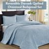 Madison Park Quebec Queen Size Quilt Bedding Set – Ivory , Damask – 3 Piece Bedding Quilt Coverlets – Ultra Soft Microfiber Bed Quilts Quilted Coverlet(Blue)