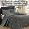 Madison Park Quebec Queen Size Quilt Bedding Set – Ivory , Damask – 3 Piece Bedding Quilt Coverlets – Ultra Soft Microfiber Bed Quilts Quilted Coverlet(Dark Grey)
