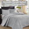 Madison Park Quebec Queen Size Quilt Bedding Set – Ivory , Damask – 3 Piece Bedding Quilt Coverlets – Ultra Soft Microfiber Bed Quilts Quilted Coverlet(Grey)