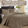 Madison Park Quebec Queen Size Quilt Bedding Set – Ivory , Damask – 3 Piece Bedding Quilt Coverlets – Ultra Soft Microfiber Bed Quilts Quilted Coverlet(Khaki)