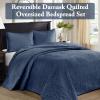 Madison Park Quebec Queen Size Quilt Bedding Set – Ivory , Damask – 3 Piece Bedding Quilt Coverlets – Ultra Soft Microfiber Bed Quilts Quilted Coverlet(Navy)