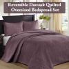 Madison Park Quebec Queen Size Quilt Bedding Set – Ivory , Damask – 3 Piece Bedding Quilt Coverlets – Ultra Soft Microfiber Bed Quilts Quilted Coverlet(Purple)