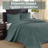 Madison Park Quebec Quilt Set – Luxurious Damask Stitching Design, Cotton Filled Lightweight Coverlet Bedspread Bedding, Shams, Full/Queen(90″x90″), Cream 3 Piece(Balsam Green)