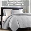 Madison Park Quebec Quilt Set – Luxurious Damask Stitching Design, Cotton Filled Lightweight Coverlet Bedspread Bedding, Shams, Full/Queen(90″x90″), Cream 3 Piece(Grey)