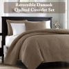 Madison Park Quebec Quilt Set – Luxurious Damask Stitching Design, Cotton Filled Lightweight Coverlet Bedspread Bedding, Shams, Full/Queen(90″x90″), Cream 3 Piece(Mocha)