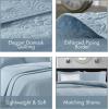 Madison Park Quebec Quilt Set – Luxurious Damask Stitching Design, Cotton Filled Lightweight Coverlet Bedspread Bedding, Shams, Full/Queen(90″x90″), Cream 3 Piece(Blue)