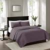 Madison Park Quebec Quilt Set – Luxurious Damask Stitching Design, Cotton Filled Lightweight Coverlet Bedspread Bedding, Shams, Full/Queen(90″x90″), Cream 3 Piece(Purple)