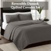 Madison Park Quebec Quilt Set – Luxurious Damask Stitching Design, Cotton Filled Lightweight Coverlet Bedspread Bedding, Shams, Full/Queen(90″x90″), Cream 3 Piece(Dark Grey)