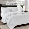 Madison Park Quebec Quilt Set – Luxurious Damask Stitching Design, Cotton Filled Lightweight Coverlet Bedspread Bedding, Shams, Full/Queen(90″x90″), Cream 3 Piece(White)