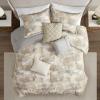 Madison Park Queen Comforter Set, Abstract Print with Luxurious Texture, Fluffy Queen Bedding Sets, All Season Down Alternative Cotton Blend Queen Bed Set with Bedskirt & Décor Pillows, Gray 7 Piece(Queen)