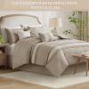 Madison Park Queen Comforter Set, Farmhouse Queen Comforter, Lace & Pintuck Design, Down Alternative, All Season Bedding Set, Bed Skirt, Shams & Decor Pillows, Lacey, Queen, Grey 7 Piece(Taupe)