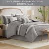 Madison Park Queen Comforter Set, Farmhouse Queen Comforter, Lace & Pintuck Design, Down Alternative, All Season Bedding Set, Bed Skirt, Shams & Decor Pillows, Lacey, Queen, Grey 7 Piece(Grey)