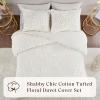 Madison Park Queen Duvet Cover Set Floral Chenille Tufted Cotton Duvet Cover for Queen Size Bed, Soft & Lightweight Queen Bedding Cover with Shams, Veronica, Full/Queen Grey/White 3 Piece(Off White)
