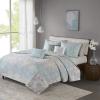 Madison Park Quilt Traditional Damask Design All Season, Lightweight Coverlet Bedspread Bedding Set, Matching Shams, Pillows, Full/Queen(90″x90″), Navy/White 6 Piece(Seafoam)