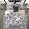 Madison Park Quilt Traditional Damask Design All Season, Lightweight Coverlet Bedspread Bedding Set, Matching Shams, Pillows, Full/Queen(90″x90″), Navy/White 6 Piece(Navy Blue)
