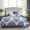 Madison Park Quilt Traditional Damask Design All Season, Lightweight Coverlet Bedspread Bedding Set, Matching Shams, Pillows, Full/Queen(90″x90″), Navy/White 6 Piece(Navy)
