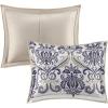 Madison Park Quilt Traditional Damask Design All Season, Lightweight Coverlet Bedspread Bedding Set, Matching Shams, Pillows, Full/Queen(90″x90″), Navy/White 6 Piece(Navy Blue)