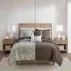 Madison Park Quilt Traditional Damask Design All Season, Lightweight Coverlet Bedspread Bedding Set, Matching Shams, Pillows, Full/Queen(90″x90″), Navy/White 6 Piece(Brown/Blue)