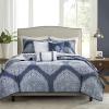 Madison Park Quilt Traditional Damask Design All Season, Lightweight Coverlet Bedspread Bedding Set, Matching Shams, Pillows, Full/Queen(90″x90″), Navy/White 6 Piece(Navy)