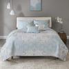 Madison Park Quilt Traditional Damask Design All Season, Lightweight Coverlet Bedspread Bedding Set, Matching Shams, Pillows, Full/Queen(90″x90″), Navy/White 6 Piece(Seafoam)