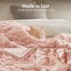 Madison Park Ruched Fur Luxury Throw Premium Soft Cozy Brushed Long Faux Fur For Bed, Couch or Sofa , 50×60″ , Ivory(Blush)