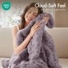 Madison Park Ruched Fur Luxury Throw Premium Soft Cozy Brushed Long Faux Fur For Bed, Couch or Sofa , 50×60″ , Ivory(Lavender Gray)