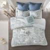 Madison Park Season Set, Matching Bed Skirt, Decorative-Pillows, Queen(90″x90″), Isla, Floral Medallion Blue 8 Piece(Blue)