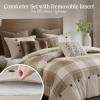 Madison Park Signature Cozy Comforter Set – All Season Bedding Combo Filled Insert and Removable Duvet Cover, Shams, Decorative Pillows, Plaid Brown/Black King (110 in x 96 in) 10 Piece(Neutral)