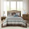 Madison Park Traditional Damask Design All Season, Lightweight Coverlet Bedspread Bedding Set, Matching Shams, Pillows, (102″x118″), Bellagio, Jacquard Grey, 5 Piece(Blue/Brown)
