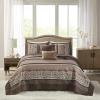 Madison Park Traditional Damask Design All Season, Lightweight Coverlet Bedspread Bedding Set, Matching Shams, Pillows, (102″x118″), Bellagio, Jacquard Grey, 5 Piece(Red/Brown)