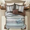 Madison Park Traditional Damask Design All Season, Lightweight Coverlet Bedspread Bedding Set, Matching Shams, Pillows, (102″x118″), Bellagio, Jacquard Grey, 5 Piece(Blue/Brown)