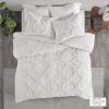 Madison Park Tufted Chenille 100% Cotton Duvet- Modern Luxe All Season Comforter Cover Bed Set with Matching Shams, Full/Queen(90″x90″), Palm Leaf Off White 3 Piece(Pacey  Ogee White)