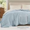 Madison Park Twin Blanket Quilted Microfiber, Satin Binding, 3M Scotchgard Moisture Wicking Treatment, Soft and Lightweight Summer Blanket for Couch, Windom, Twin, Orange(Satin Trim  Blue)